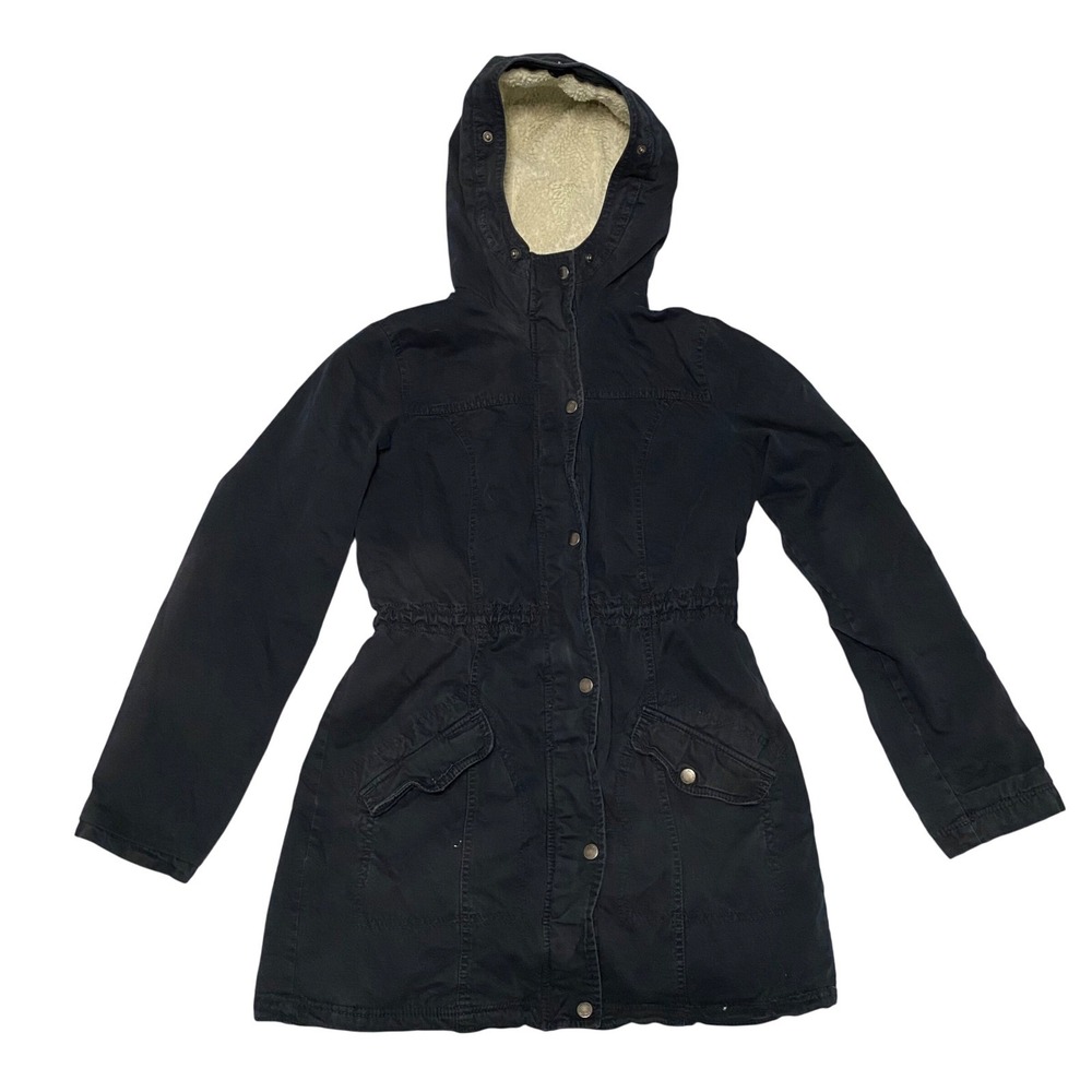 Y2K Hollister Women's Sherpa Lined Full Zip Hooded Canvas Coat Jacket Large